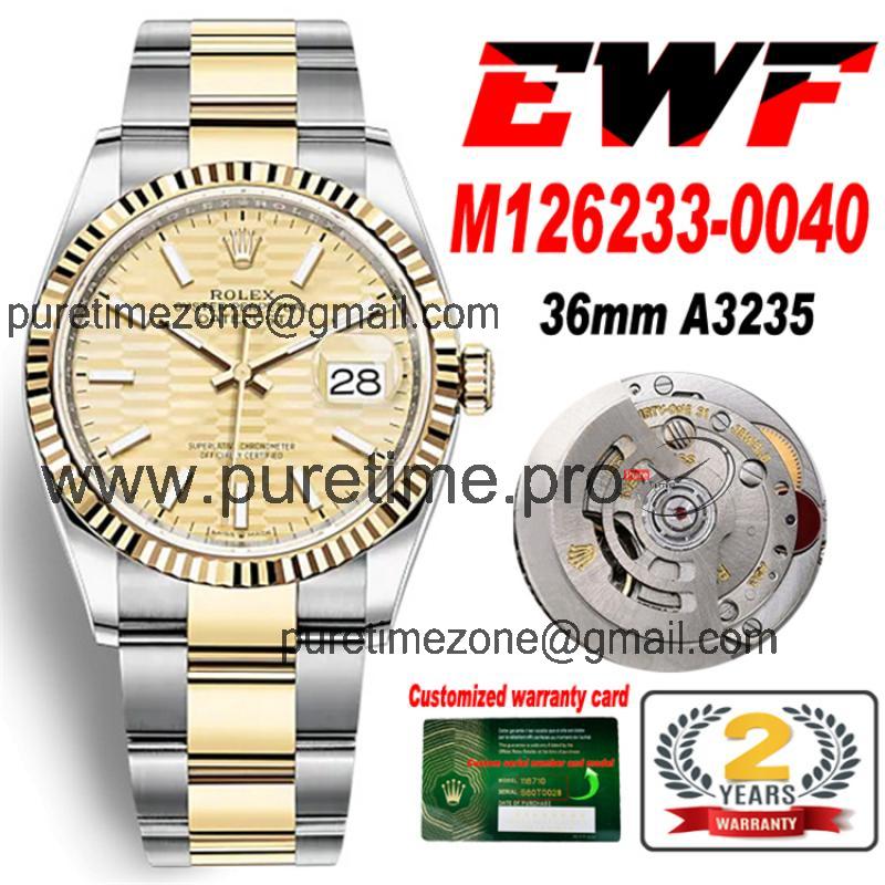 EWF Datejust 36 126200 A3235 Automatic Mens Watch Champagne Fluted Motif Dial 904L SS Oyster Bracelet Best Edition