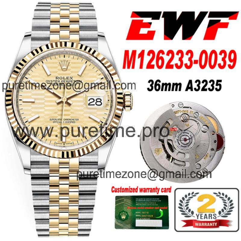 EWF Datejust 36 126200 A3235 Automatic Mens Watch Champagne Fluted Motif Dial 904L SS Jubilee Bracelet Best Edition