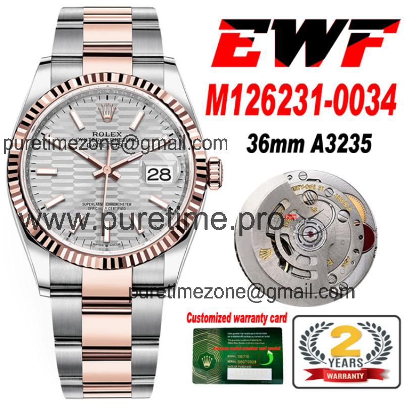 EWF Datejust 36 126200 A3235 Automatic Mens Watch Champagne Fluted Motif Dial 904L SS Oyster Bracelet Best Edition