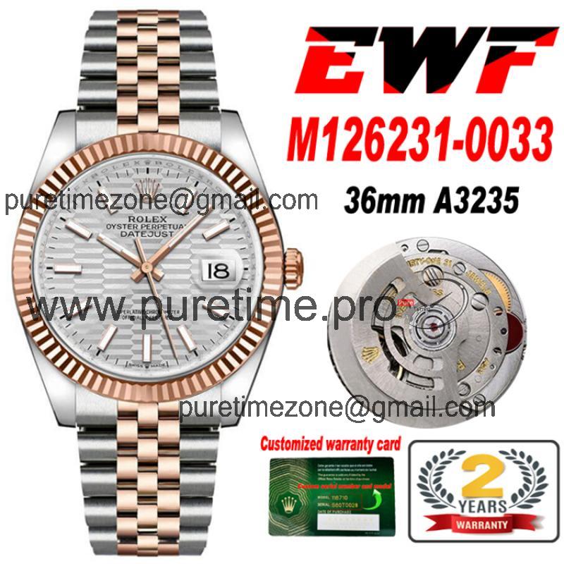 EWF Datejust 36 126200 A3235 Automatic Mens Watch Gray Fluted Motif Dial 904L SS Oyster Bracelet Best Edition