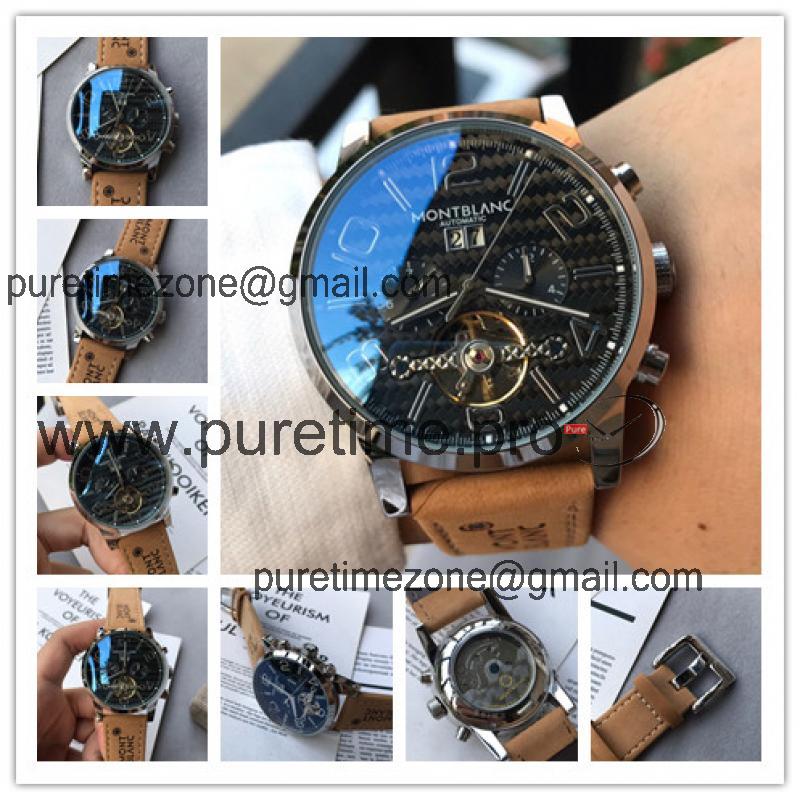 Replica Traditional A21j Automatic Movement Mens Watch Black Dial Leather Strap C01