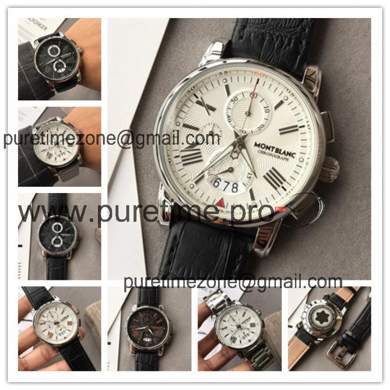 Replica 4810 Japan Quartz Chronograph Movement Mens Watch White Dial Leather Strap C02