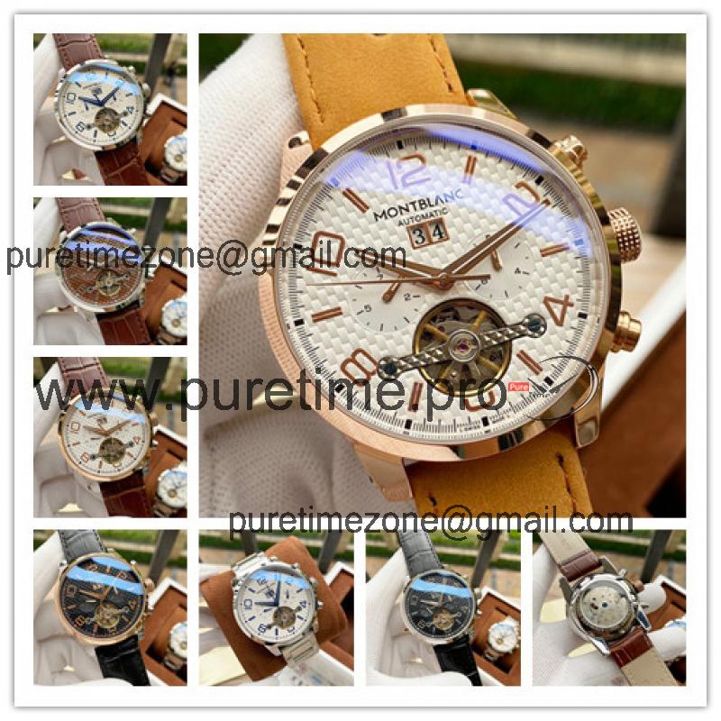 Replica Traditional A21j Automatic Movement Mens Watch White Tourbillon Dial Leather Strap C09