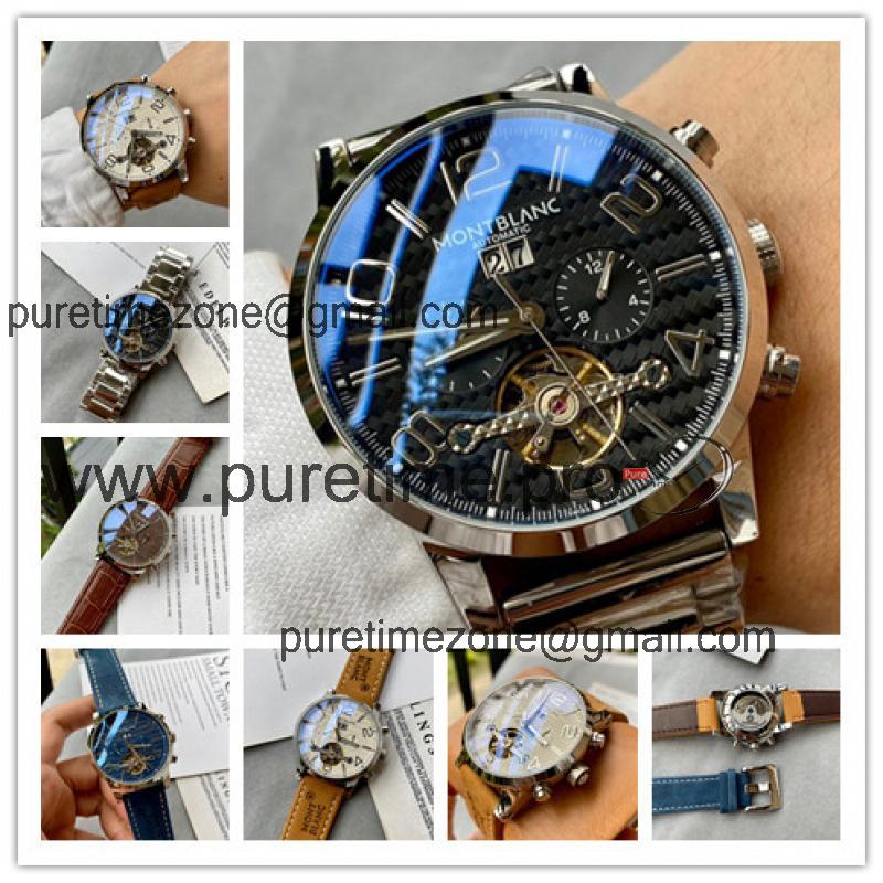 Replica Traditional A21j Automatic Movement Mens Watch Black Tourbillon Dial Stainless Steel C14