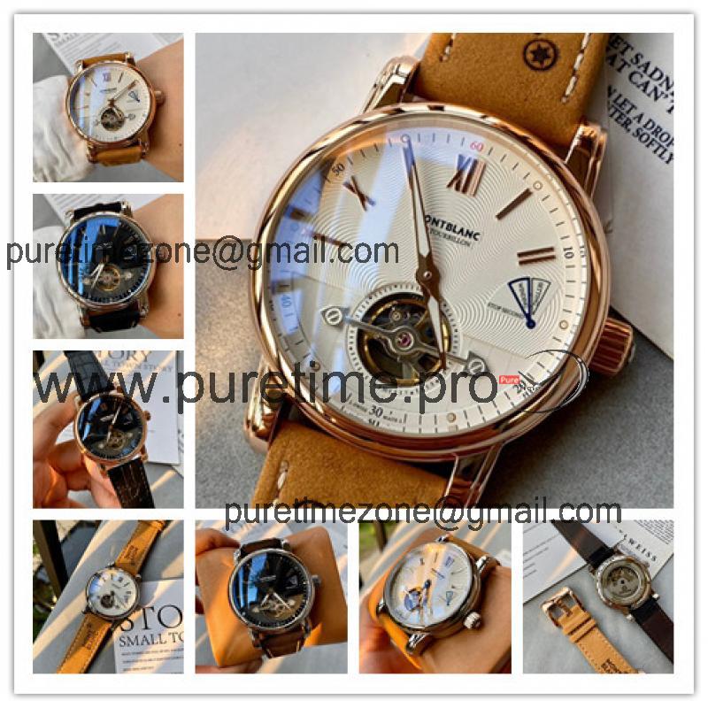 Replica Traditional A21j Automatic Movement Mens Watch White Tourbillon Dial Leather Strap C16