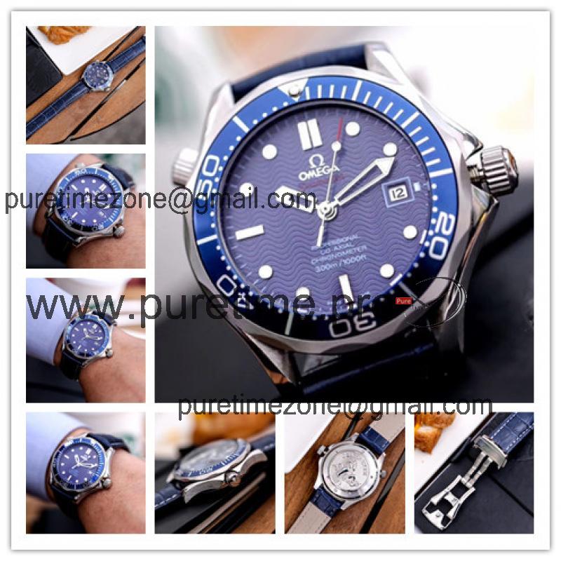 Replica Seamaster A21j Automatic Movement Mens Watch Blue Dial Leather Strap E09