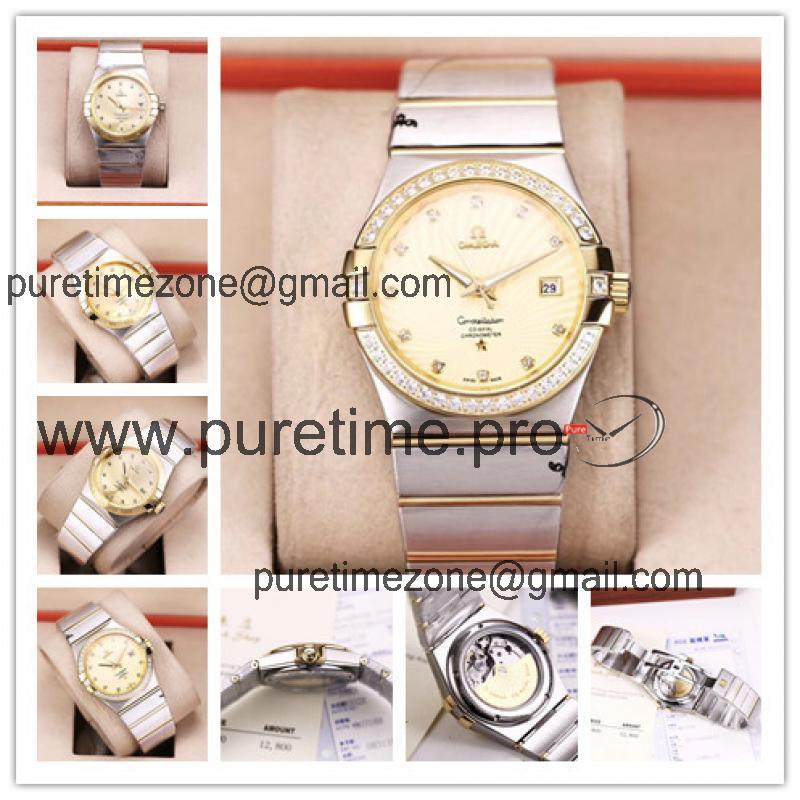 Replica Constellation Japan Miyota 8215 Automatic  Mens/Womens Watch Gold Dial Two Tone Yellow Gold E10