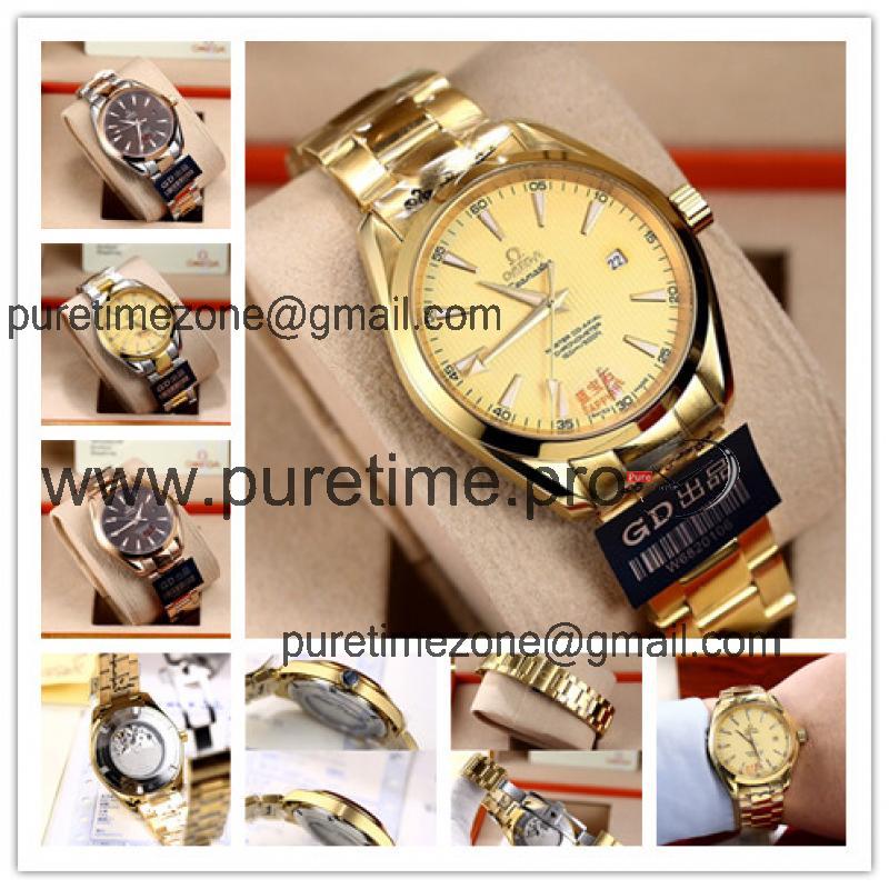 Replica Seamaster Japan Miyota 8215 Automatic Movement Mens Watch Gold Dial Yellow Gold B E13