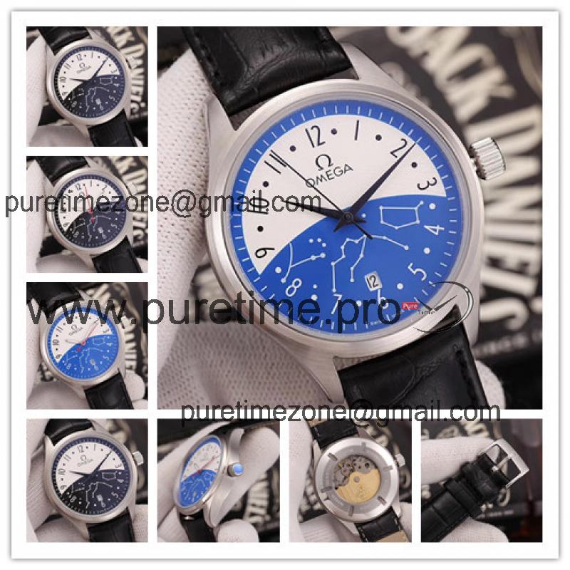 Replica Specialities Japan Miyota 8215 Automatic Mens Watch White Blue Dial Leather Strap E17