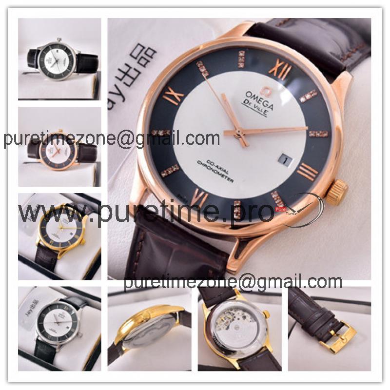 Replica De Ville Japan Miyota 8215 Automatic Movement Mens Watch White Dial Leather Strap E21