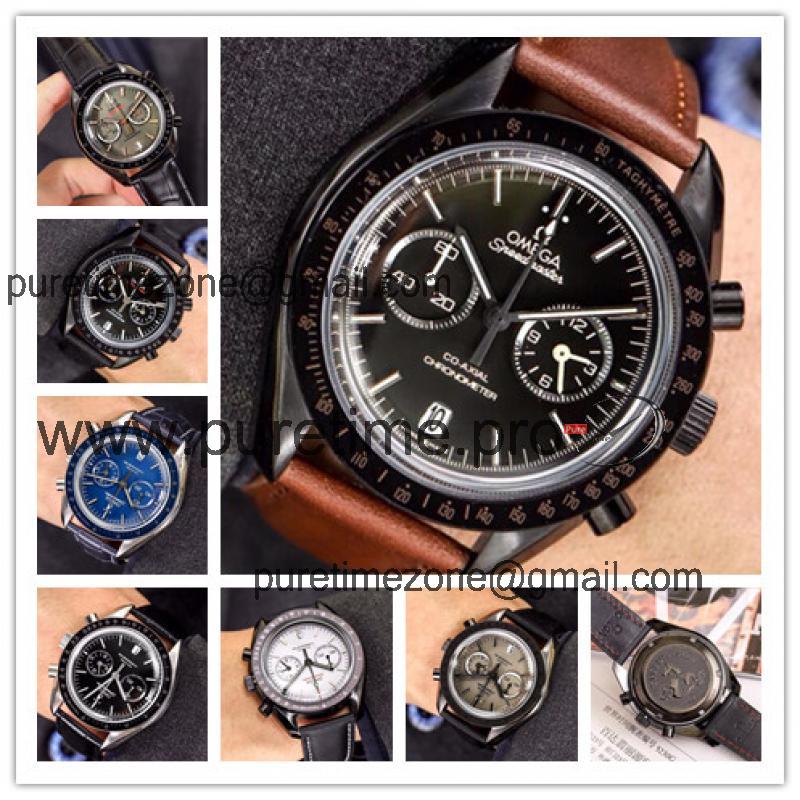 Replica Speedmaster Japan VK Quartz Chronograph Movement Mens Watch Black Dial Leather Strap E64