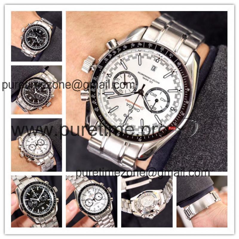 Replica Speedmaster Japan VK Quartz Chronograph Movement Mens Watch White Dial Stainless Steel E65