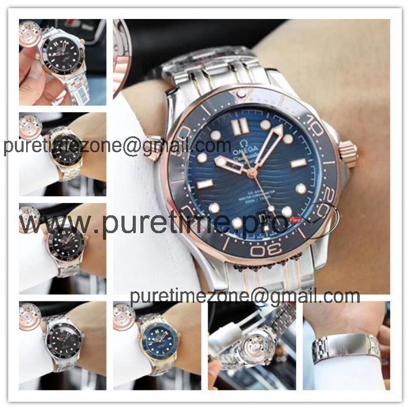 Replica Seamaster Japan Miyota 821A Automatic Movement Mens Watch Blue Dial Two Tone Rose Gold A E71