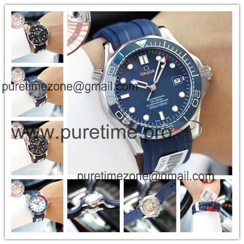 Replica Seamaster Japan Miyota 821A Automatic Movement Mens Watch Blue Dial Rubber Strap C E71