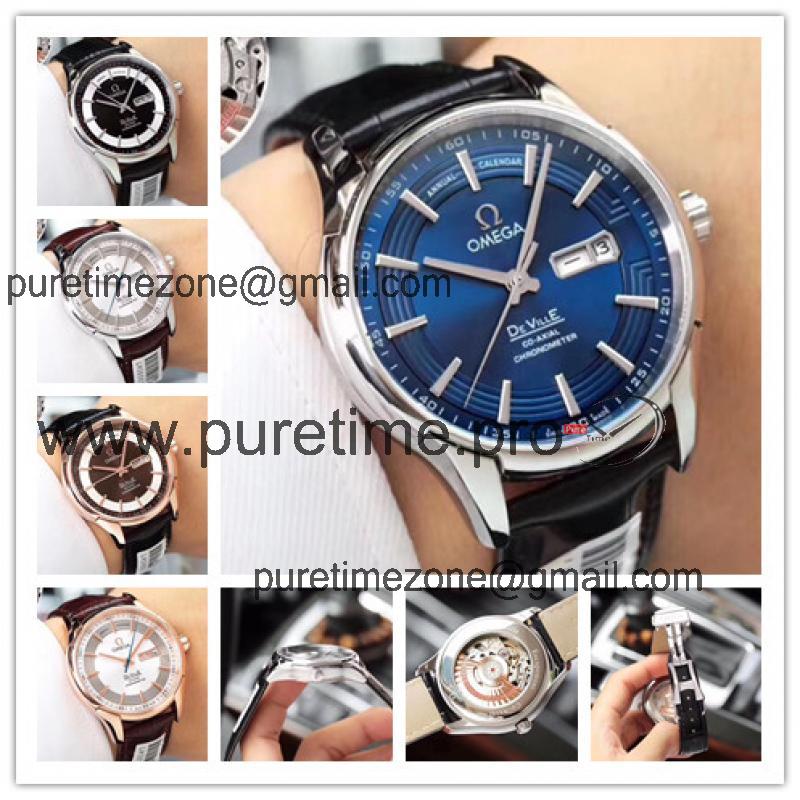 Replica De Ville Japan Miyota 8205 Automatic Movement Mens Watch Blue Dial Leather Strap E72