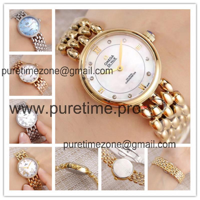 Replica De Ville Swiss Quartz Movement Womens Watch MOP Dial Yellow Gold E76