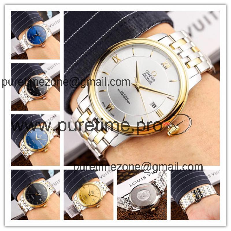 Replica De Ville Japan Miyota 8215 Automatic Movement Mens Watch Silver Dial Two Tone Yellow Gold A E78