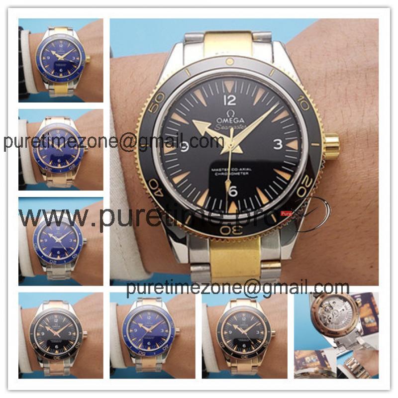 Replica Seamaster A21j Automatic Movement Mens Watch Black Dial Two Tone Yellow Gold B E82