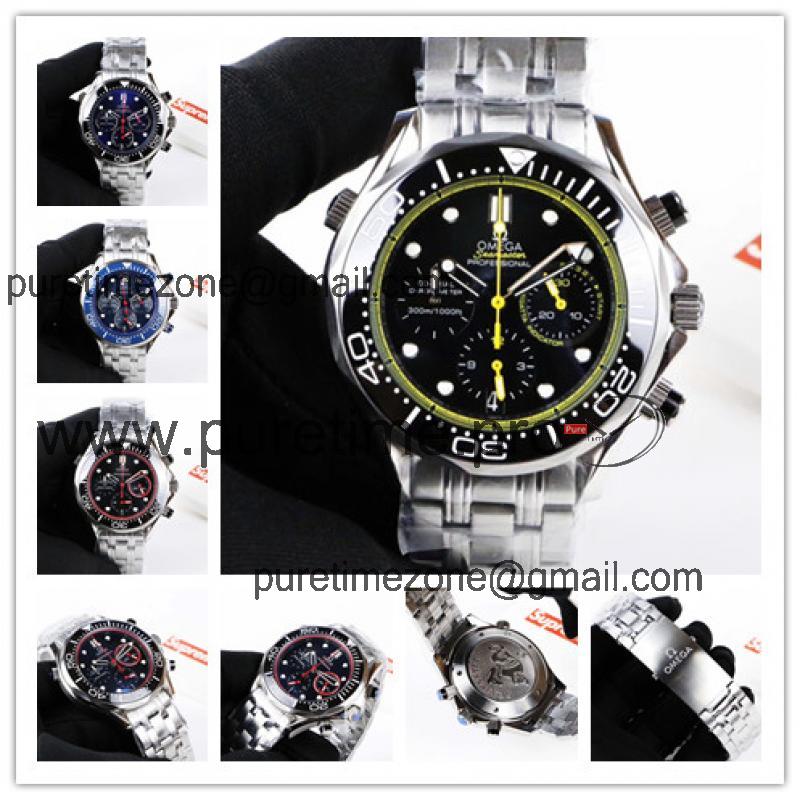 Replica Seamaster Japan Quartz Chronograph Movement Mens Watch Black Dial Stainless Steel E87