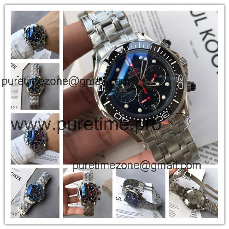 Replica Seamaster Japan Quartz Chronograph Movement Mens Watch Black Dial Stainless Steel E88