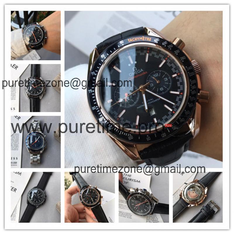 Replica Speedmaster A21j Automatic Movement Mens Watch Black Dial Leather Strap E89