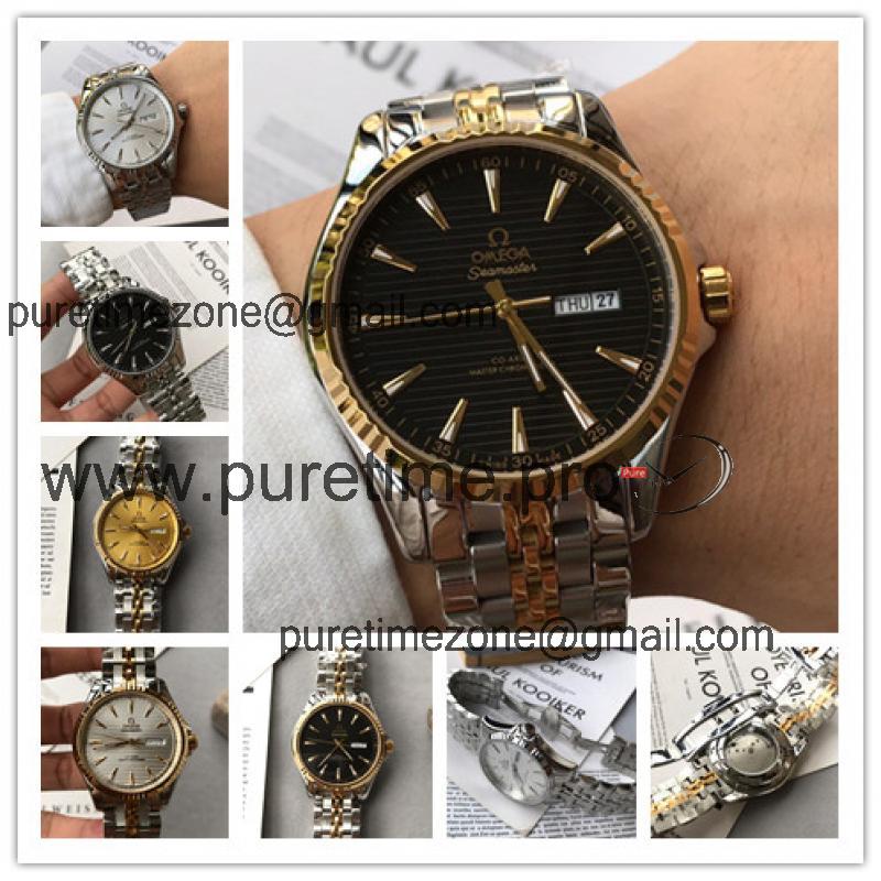 Replica De Ville Japan Miyota 8215 Automatic Movement Mens Watch Black Dial Two Tone Yellow Gold A E93