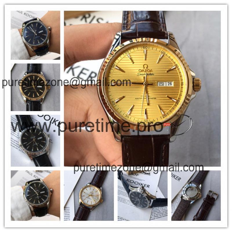 Replica De Ville Japan Miyota 8215 Automatic Movement Mens Watch Gold Dial Leather Strap B E93