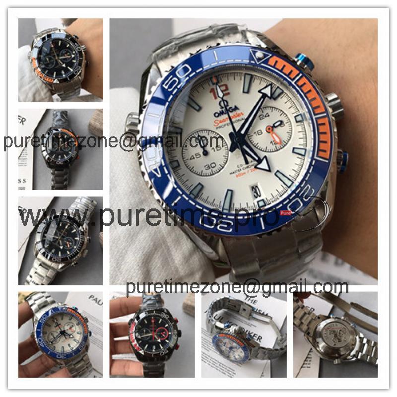 Replica Seamaster Japan Quartz Chronograph Movement Mens Watch White Dial Stainless Steel A E94