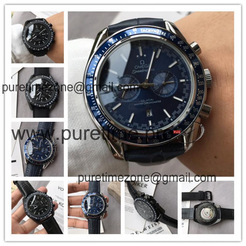 Replica Speedmaster A21j Automatic Movement Mens Watch Blue Dial Leather Strap E95