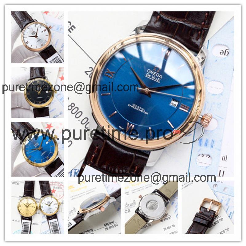 Replica De Ville Japan Miyota 8215 Automatic Movement Mens Watch Blue Dial Leather Strap A E118