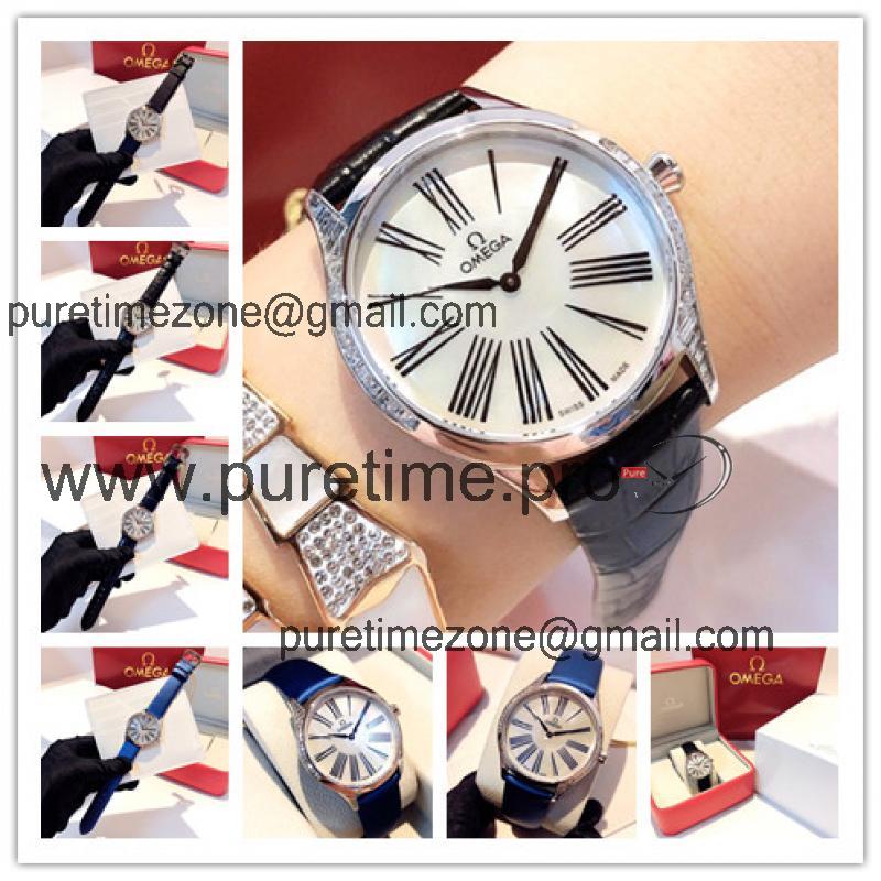 Replica De Ville Swiss Quartz Movement Womens Watch MOP Dial Diamonds Case Leather Strap D E132