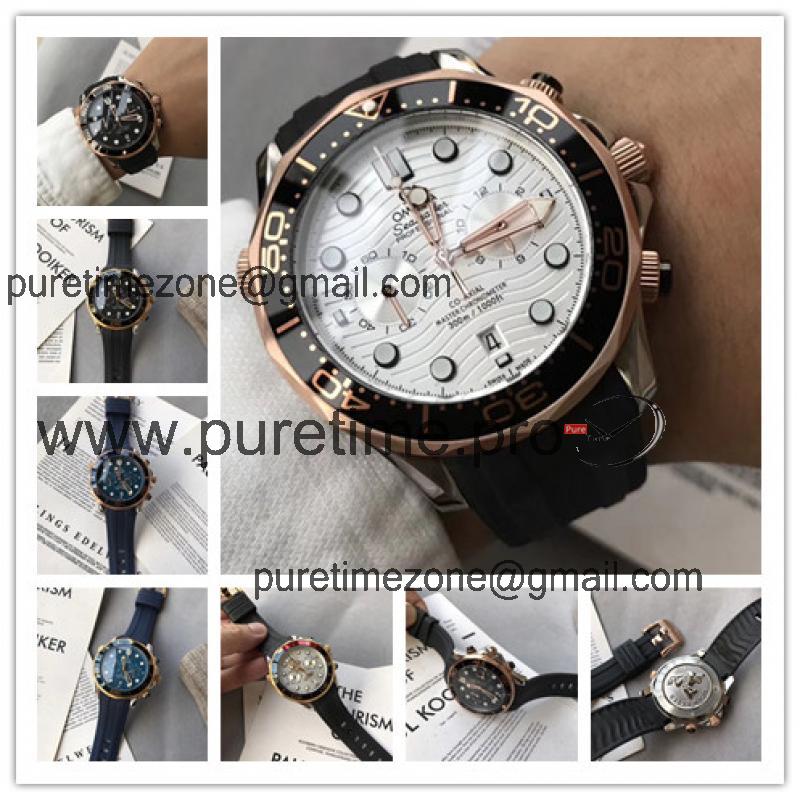 Replica Seamaster Japan Quartz Chronograph Movement Mens Watch White Dial Rubber Strap A E182