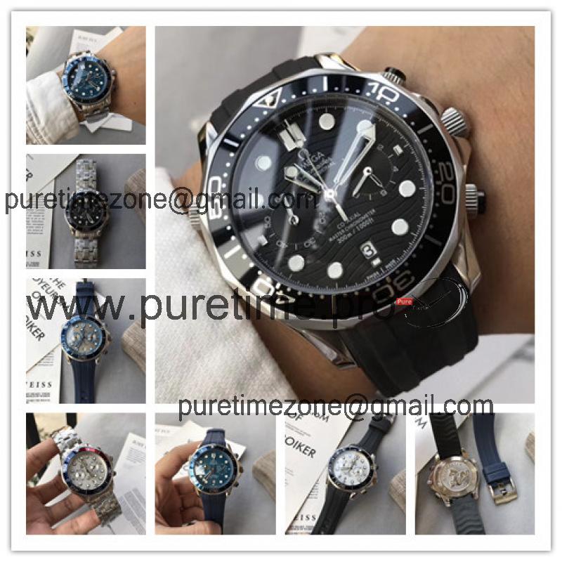 Replica Seamaster Japan Quartz Chronograph Movement Mens Watch Black Dial Rubber Strap C E182