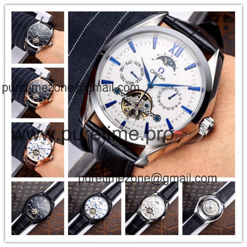 Replica Specialities A21j Automatic Movement Mens Watch White Tourbillon Dial Leather Strap E198