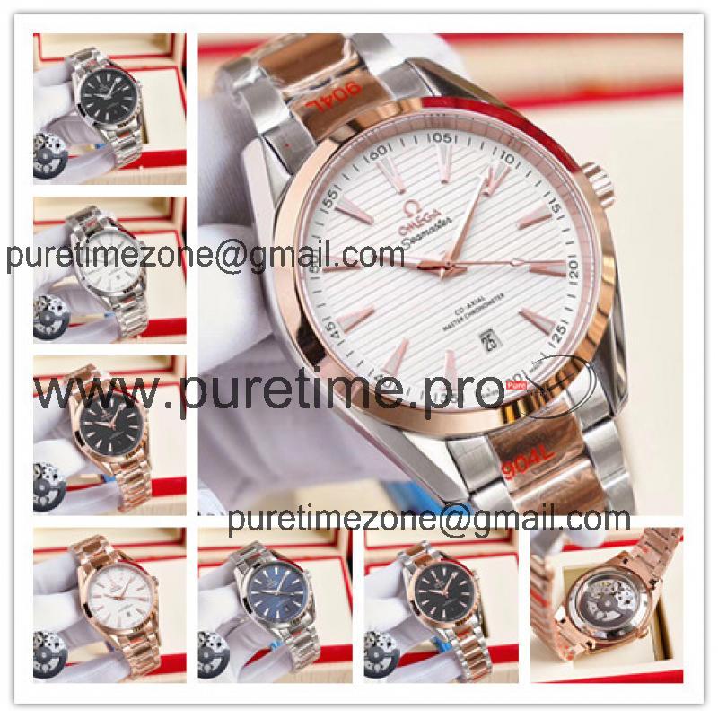 Replica Seamaster Japan Miyota 8215 Automatic Movement Mens Watch White Dial Two Tone Rose Gold A E209