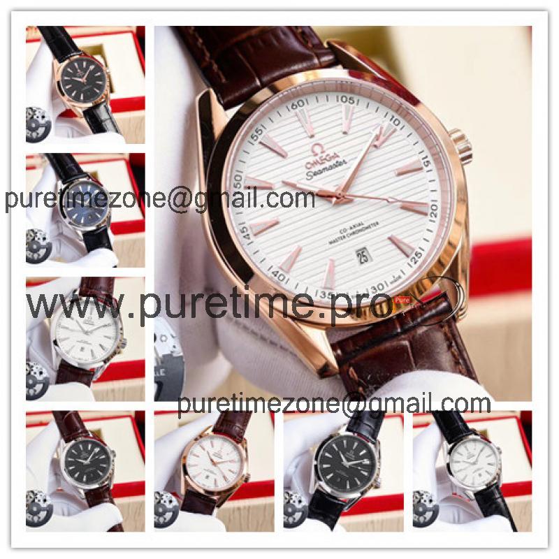 Replica Seamaster Japan Miyota 8215 Automatic Movement Mens Watch White Dial Leather Strap B E209