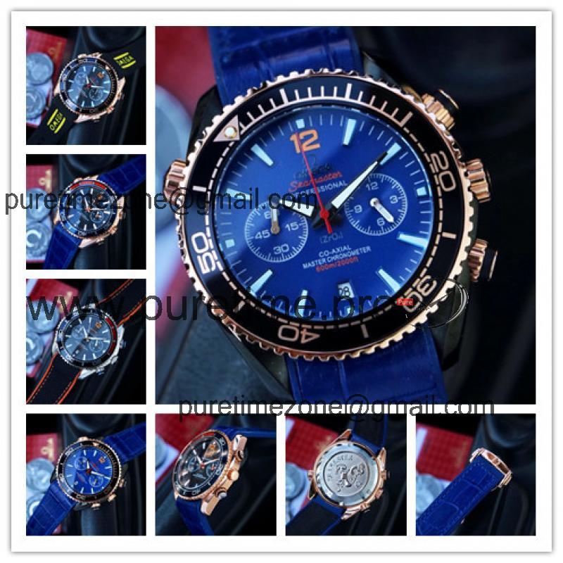 Replica Seamaster Japan Quartz Movement Mens Watch Blue Dial Leather Strap E211