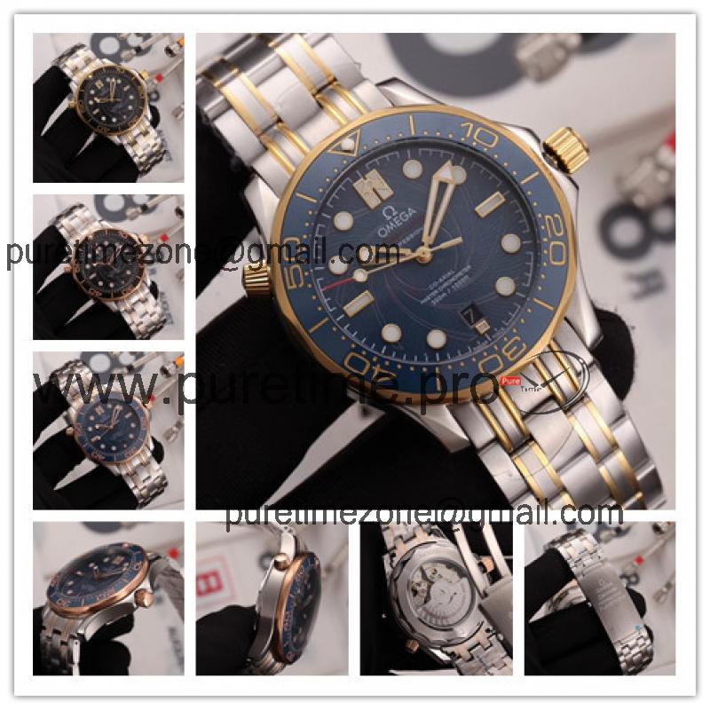 Replica Seamaster A21j Automatic Movement Mens Watch Blue Dial Two Tone Yellow Gold A E216