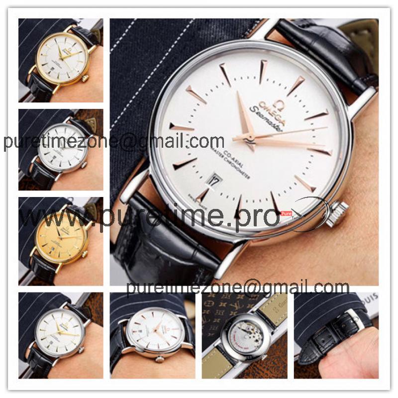 Replica De Ville Japan Miyota 8215 Automatic Movement Mens Watch White Dial Leather Strap E222