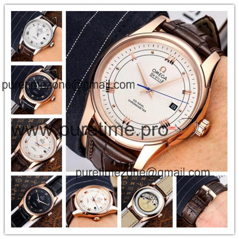 Replica De Ville Japan Miyota 8215 Automatic Movement Mens Watch White Dial Leather Strap E227