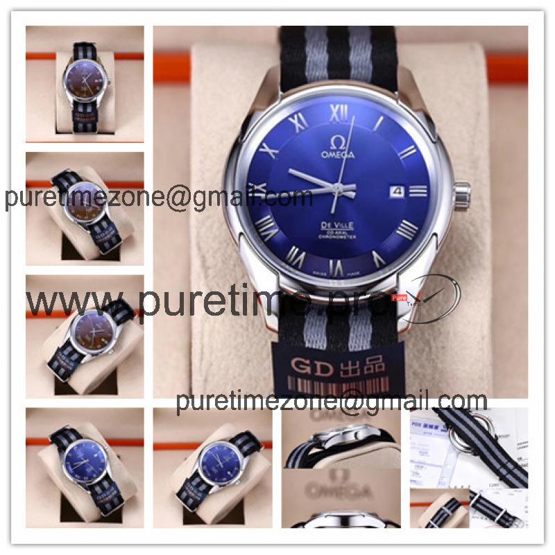 Replica De Ville Japan Miyota 8215 Automatic Movement Mens Watch Blue Dial Nylon Strap E230