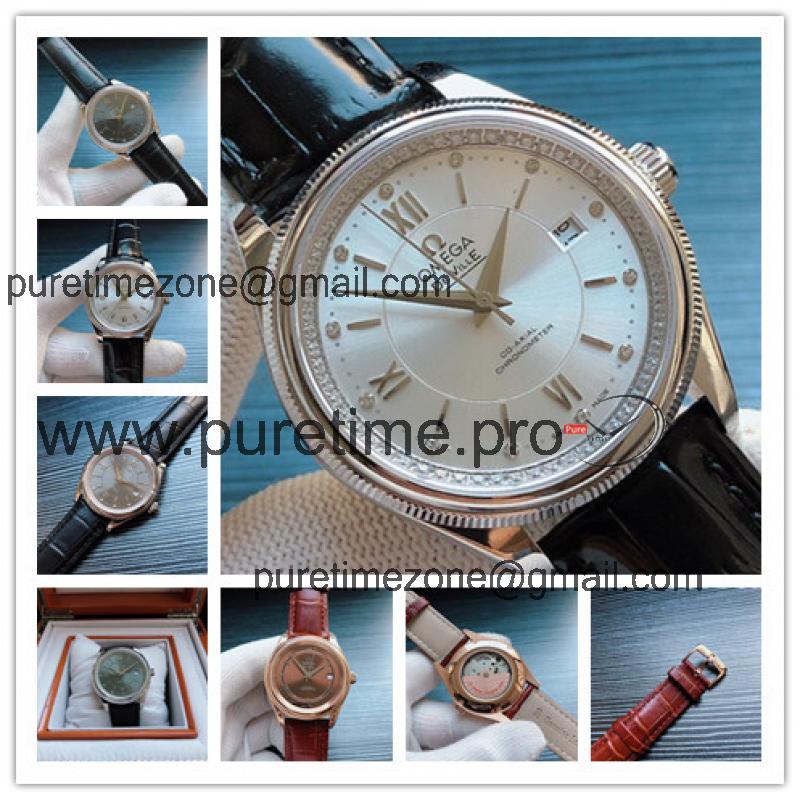 Replica De Ville Japan Miyota 8215 Automatic Movement Mens Watch Silver Dial Leather Strap E234