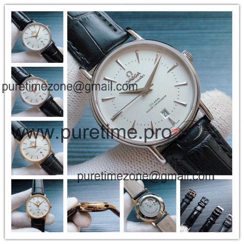 Replica Seamaster Japan Miyota 8215 Automatic Movement Mens Watch White Dial Leather Strap E235