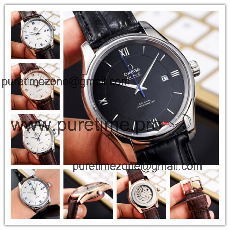 Replica De Ville Japan Miyota 8215 Automatic Movement Mens Watch Black Dial Leather Strap E245