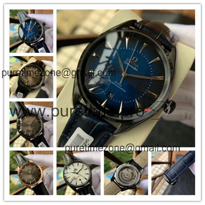 Replica Seamaster A2813 Automatic Movement Mens Watch Blue Dial Leather Strap A E253