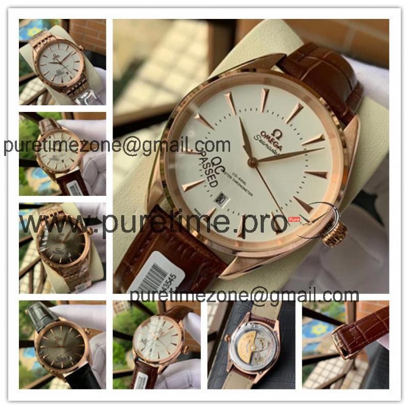 Replica Seamaster A2813 Automatic Movement Mens Watch White Dial Leather Strap B E253