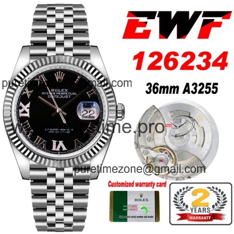 EWF Datejust 36 126234 A3235 Automatic Unisex Watch Fluted Gray Roman Diamonds 904L SS Jubilee Bracelet Best Edition