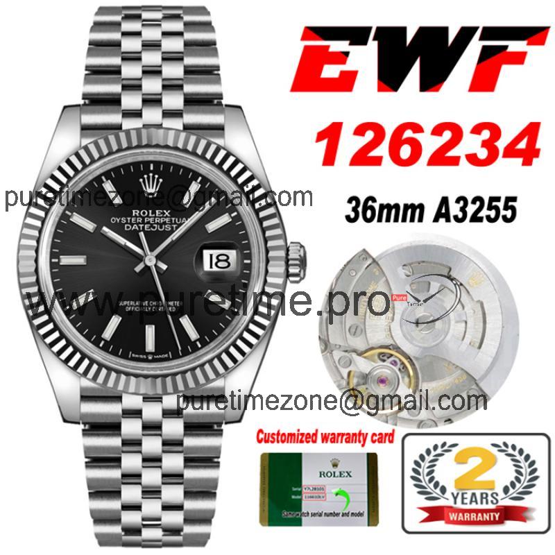 EWF Datejust 36 126234 A3235 Automatic Unisex Watch Fluted Bezel Black Stick 904L SS Jubilee Bracelet Best Edition