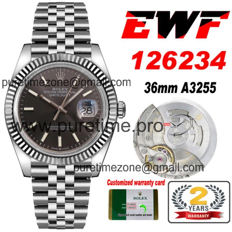 EWF Datejust 36 126234 A3235 Automatic Unisex Watch Fluted Bezel Gray Stick 904L SS Jubilee Bracelet Best Edition