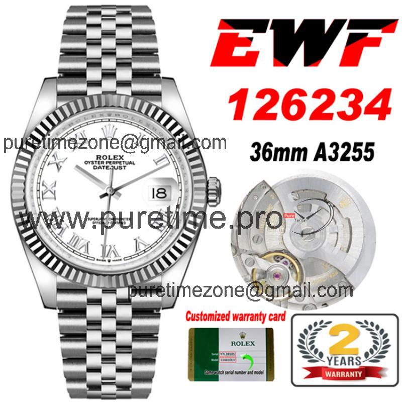 EWF Datejust 36 126234 A3235 Automatic Unisex Watch Fluted Bezel White Roman 904L SS Jubilee Bracelet Best Edition